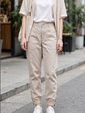 Banana Republic Women's Beige Cargo Pants with Zippers